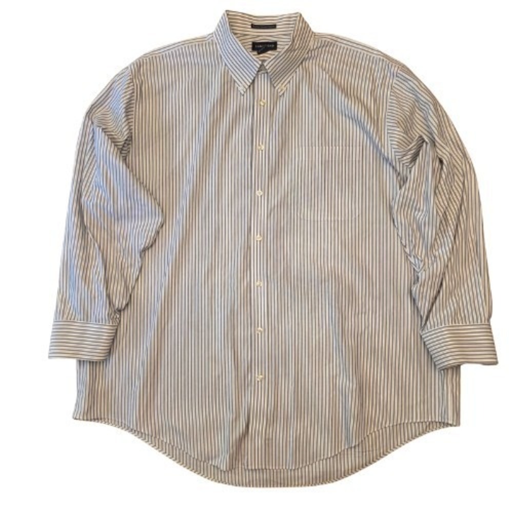 Lands End Men Button Up Shirt 18 1/2 x 34‎ Striped Supima Cotton No Iron Oxford